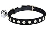 KOOLTAIL Black Velvet Safety Elastic Belt Rhinestones Crystal Jeweled Cat Collars with Bell 8-10.5 Inches