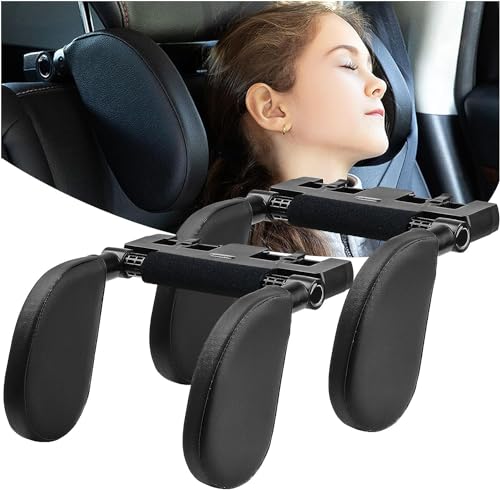 Aipwerer Children's Car Headrest, Retractable, Removable, Pack of 2 | Black A05 PVC Side Pillow for Children & Adults Ideal for Sleeping in the Car