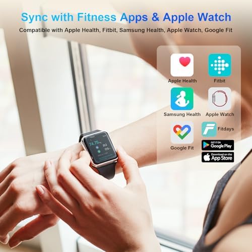 Personenwaage, angeschlossen, Bluetooth, mit 2 VA-Bildschirmen und ITO-Beschichtungstechnologie, 16 Körperdaten mit Herzfrequenz, App, für Android und iOS 180 kg/400 lb, silberfarben