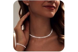 LULII Tennis Necklace Bracelet for Women, Dainty Sterling Sliver Choker Necklace Crystal Link Bracelet Stud Earrings for Women Wedding Jewelry for Bride Jewelry Set Accessories