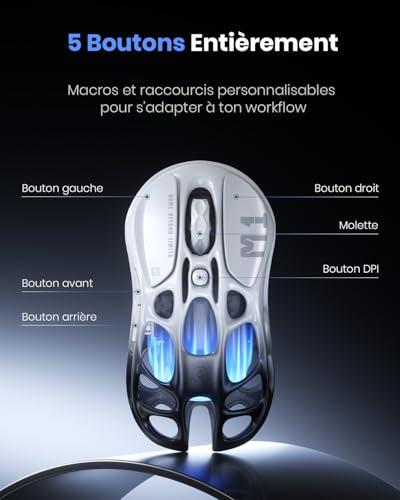 GravaStar Mercury M1 Pro Wireless Gaming Mouse, PAW3395 Ultralight Magnesium Gamer Mouse with Hollow Design, 26000 DPI, 4K Polling Rate, 2.4G/BT/USB-C, RGB & 5 Programmable Buttons - Gradient Black