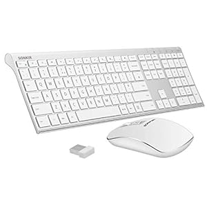 Wireless-Keyboard-and-Mouse-Combo-Sonkir-K-18-24GHz-Ultra-thin-Aluminum-Full-size-Keyboard-with-Free-Cover-Film-3-Adjustable-DPI-Mouse-Set-for-Windows-Laptop-PC-Computer-Smart-TV-Silver Wireless Keyboard Mouse Combo, Sonkir K-18 Full-Size Ergonomic 2.4G Cordless Keyboard with Protective Film and Silent…
