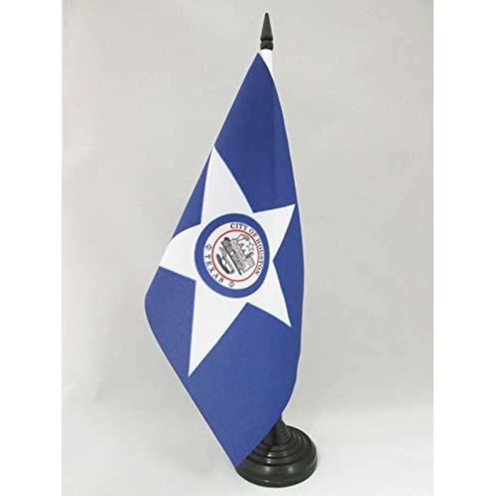 AZ FLAG Houston Table Flag 5'' x 8'' - Houston city Office Decoration 100% Polyester 21 x 14 cm - Mini Desk Flag with Pole and Black Plastic Base
