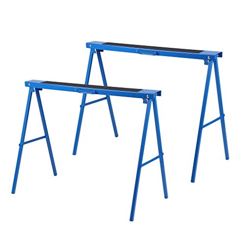 All Steel 39inch Folding Sawhorse by Coldcedar, Heavy Duty Portable Saw Horses: Height Adjustable, Fully Assembled 250 lb Weight Capacity Each and Quickly Folds Up for Easy Storage, Pack of 2
