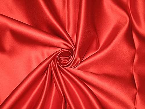 100% Polyester/Poly Silk Silky Satin Fabric, Dressmaking, Wedding, Prom - Dress Craft Fabric Material 58" - 150 cm Wide Sold As 1 Meter Pre - Cut Lengths (Red)