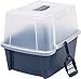 IRIS USA Cat Litter Box, Litter Box Enclosure with Scoop, Split Hood and Front Door Flap, Covered Kitty Litter Box for Privacy, Portable, Easy to Clean, Navy