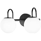 ZHUOER Mid Century Modern Vanity Lights for Bathroom, Black Metal Frame and Milk White Frosted Glass Globe, 2 Lights, Wall Sc
