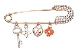 Maikun Golden Key and Sunflower Ornament Safety Pin Brooch Sweater Clip Gift for Valentine's Day