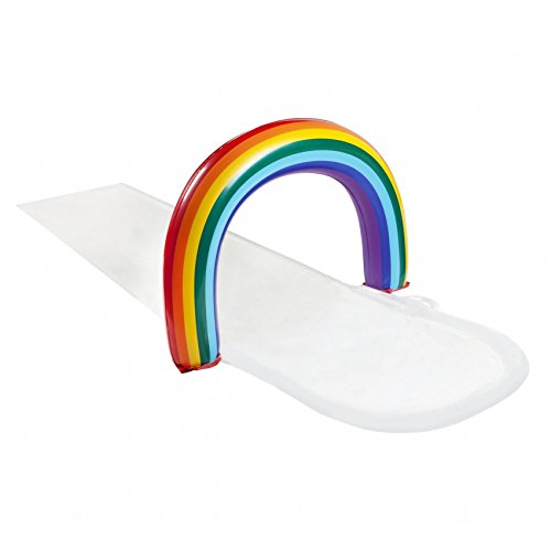 SunnyLIFE Kids Slip Slide Splash Lawn Water Slide - Inflatable Backyard Rainbow Toy - Rainbow White