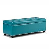 Simpli Home Hamilton Rectangular Storage Ottoman Bench, Large, Mediterranean Blue