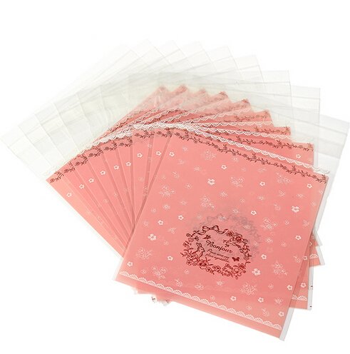 ONOR-Tech 100 PCS Lovely Cute OPP Self Adhesive Cookie Bakery Candy Biscuit Treat Gift Diy Plastic Bag (Pink)