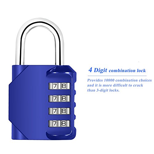 Combination Lock, Blingco 4 Digit Combination Padlock for Gym & School Locker, Sports, Employee, Fence, Case, Toolbox, Hasp Cabinet & Storage - 2 Pack & Blue