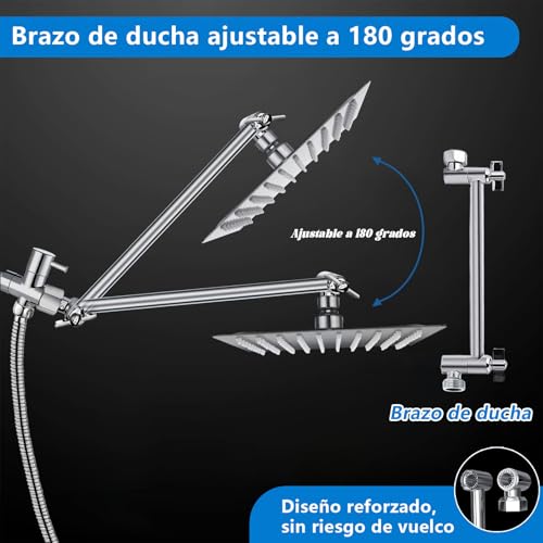 GALASALA Regaderas para Baño de Alta Presión, Regadera Doble para baño con Cabezal de Ducha de Lluvia de 8'' y Regaderas de Teléfono para Bano de 5 Modos con regadera, para Hogar y Hotel (Cromo)