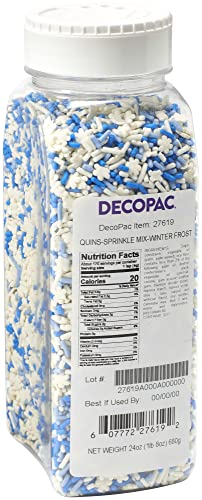 DECOPAC Winter Frost Mix Quins, 24oz, Fancy Sprinkles In Snowflake and Icicle Shapes, Candy Sprinkles in Handheld Container, Edible Sprinkles For Celebration Cakes, Cupcakes, Cookies
