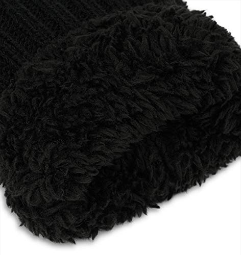 Winter Mittens for Women - Cold Weather Black Chunky Knit Thermal Gloves - Thick Snow Mitts with Warm Fleece Lining - Thumbnail 5