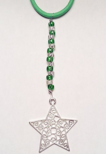 Silver Shining Star Charm TagTailz with Green Beads Unique Fashion Accessory Gifts for Girls - Gifts for Tweens Tie them anywhere!!!