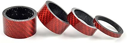 CCYY BIKE Cycle Bicycle Colorful Carbon Fibre Handle Bar Headset Spacers Kit Set Gloss 1 1/8" 5mm 10mm 15mm 20mm (Red)
