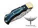 OHM-064 Custom Handmade Damascus Steel Folding Knife - Beautiful Blue Wood Handle with Leather sheath. Knife is durable