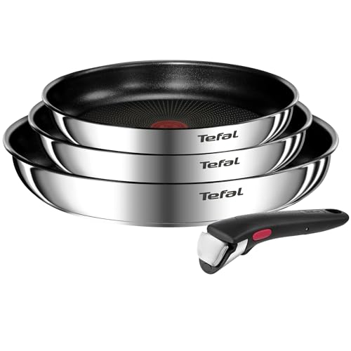 Ingenio Emotion - Juego de 3 Sartenes 22/24/28 cm + Mango extraíble, Apto inducción, antiadherentes, revestimiento titanio, Thermo-signal, apto lavavajillas y horno
