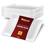 DECORAT WHITE PLASTIC PLATES/DINNER PLATES | 11.75 Inch Party Plates - 20 Pack | Rectangle Disposable Plates | Elegant & Fancy Heavy Duty Party Supplies Plates for all Holidays & Occasions