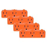 Maxxima Heavy Duty 3 Grounded Multi Outlet Adaptor Wall Plug, Turn one outlet into 3, Orange Adapter (Pack of 4)
