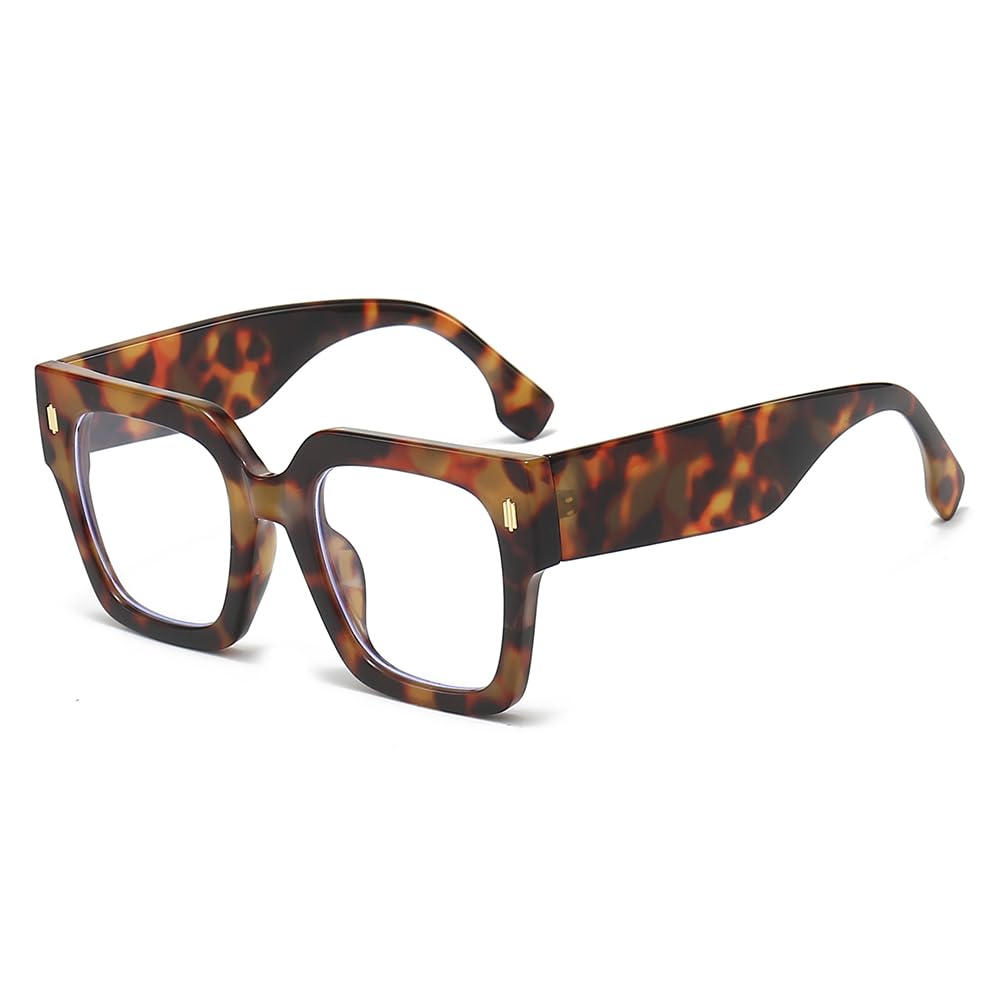 YAMEIZE Square Blue Light Blocking Glasses for Women Men Oversized Vintage Clear Lens Glasses Computer Gaming Glasses(Leopard Clear)