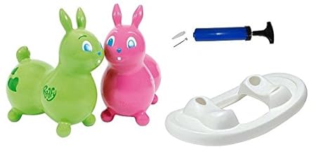 Raffy Komplett-Set, Hüpftier + Schaukel + Pumpe von ATC. Sprungpferd Rock n Rody Cavallo Ledraplastic Gymnic (grün)