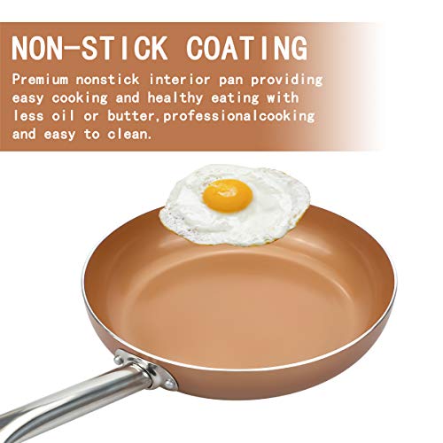 Copper Frying Pans Nonstick with Lids, 11 Inch Skillets Non Stick