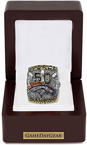 Broncos Championship Ring Wooden Box and Gift Bag 2015 Size 11