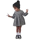 BOBORA Little Kids Baby Girls Long Sleeve Dress White and Black Plaid Skirt