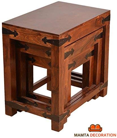 Mamta Decoration Solidwood Nesting Bedside Tables Set Of 3 (Brown)