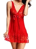 Amoretu Womens Lace Chemise Dress Babydoll Nightwear Lingerie Set