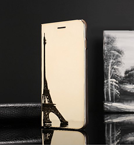 iPhone 6S Plus Case,iPhone 6 Plus Case,Shinetop Smart Clear View Stand Flip Folio Cover Electroplate Plating PC Mirror Case Ultra Slim Thin 360 Full Body Protective Case for iPhone 6S Plus/6 Plus-Gold