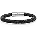 Oxford Ivy Braided Black Leather Mens Bracelet 8 mm 8 1/2 inches with Locking Stainless Steel Clasp