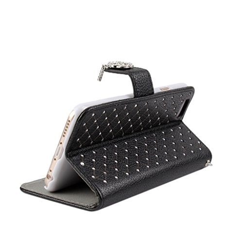 iPhone 7 Case, LU2000 Flip Folio Leather Handbag Wallet Wristlet Case with Metal Chain Sling Purse Clasp Stud Rhinestone Bling Star Decor Cover with Hand Strap for Apple iPhone 7 (4.7 inch) - Black - Thumbnail 2