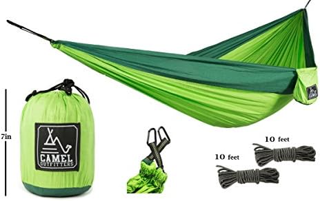 Camel Outfitters XL Double Nylon Parachute Camping Hammock - Lightweight Portable with Max 1000 lbs Capacity - Carabiners and 20ft Long Rope Included - Best for Backpacking Hiking Outdoors or Travel