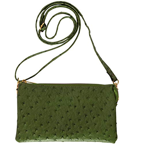 Humble Chic Vegan Leather Faux Ostrich Wristlet - Textured Dot Convertible Wallet Crossbody Bag Clutch Purse with Shoulder Strap, Olive Green, Dark Green, Hunter, Forest, Army - Thumbnail 4