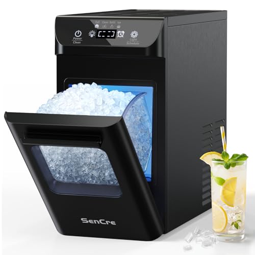 SenCre Nugget Ice Maker 44lbs/Day Countertop Ice Maker, Ice Makers with Self-Cleaning & Timer, One-Click Operation, Chewable Ice Pebble Ice Maker Machine with Scoop&Basket for Home/Kitchen/Office