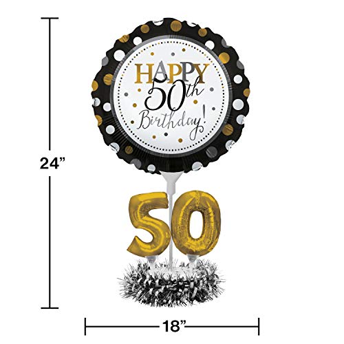 Happy 50th Birthday Balloon Centerpiece Black and Gold for Milestone Birthday - //coolthings.us