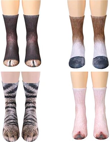 Animal Feet Socks, Alonea Children Kids Crazy Novelty Animal Paw Crew Funny Socks Sublimated Print Socks 6-12 Years