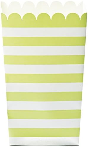 Simply Baked Small Paper Popcorn Box, Lime & White Stripe, Disposable and Sturdy, 6-Pack