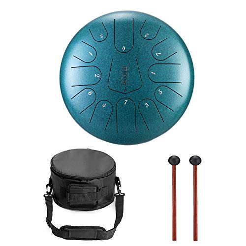 Niome 12 Inch Steel Tongue Drum 13 Notes w/Travel Bag and Mallets,Tank Drum Chakra Drum,Percussion Hand Drum Instrument (13 Notes, Malachite Green)