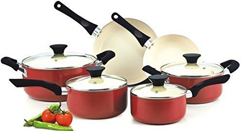 Nonstick Ceramic Coating Ptfe-pfoa-cadmium Free 10-piece Cookware Set, Red