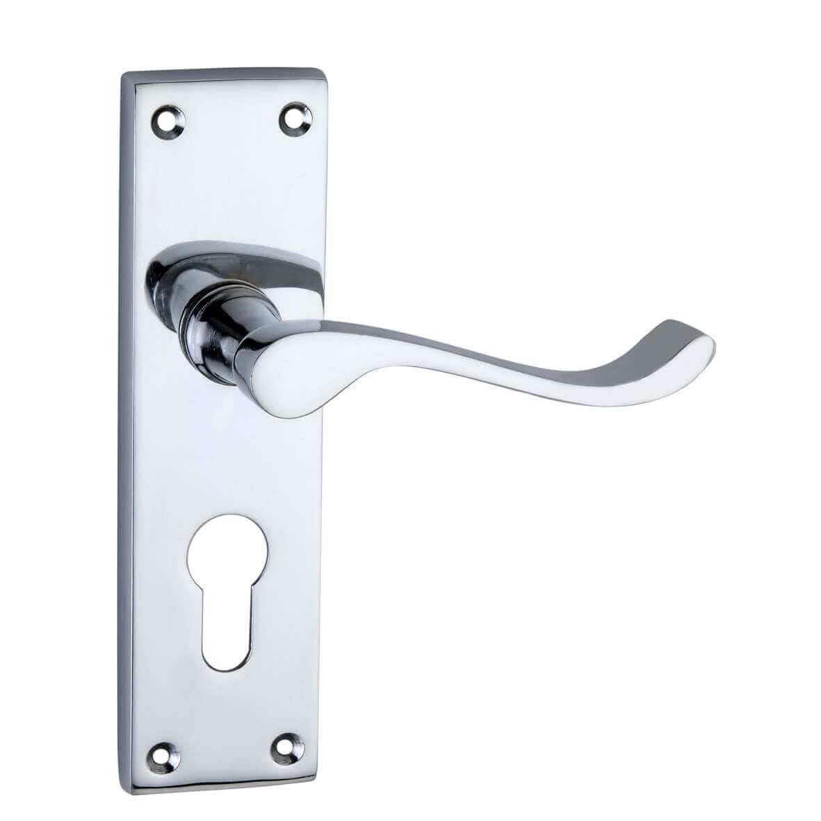 Designer Levers - Victorian Scroll Lever Door Handles - Polished Chrome - 1 Pair - Euro Lock Door Handle