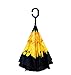 Double Layer Wind-Proof, UV Proof Reverse Folding Inverted Umbrella Travel Umbrella with 'C' Shape Handle and Carrying Bag, Sunflower