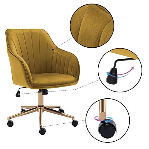 Duhome Velvet Desk Chair with Wheels, Gold Desk Chair Adjustable Swivel