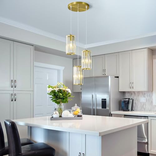 ZPBSJ Gold Crystal Chandelier, Hanging Dining Room Lamp, Nightstand Lamp, Flexible Adjustable Height, Ideal for Dining Room, Living Room and Kitchen Islands (3 Lights Gold)