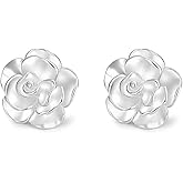 20g Rose Flower Stud Earrings for Women 925 Sterling Silver Hypoallergenic Cute Small Ball Back Blossom Cartilage Tragus Post Dainty 3D Piercing Jewelry Birthday Christmas Wedding