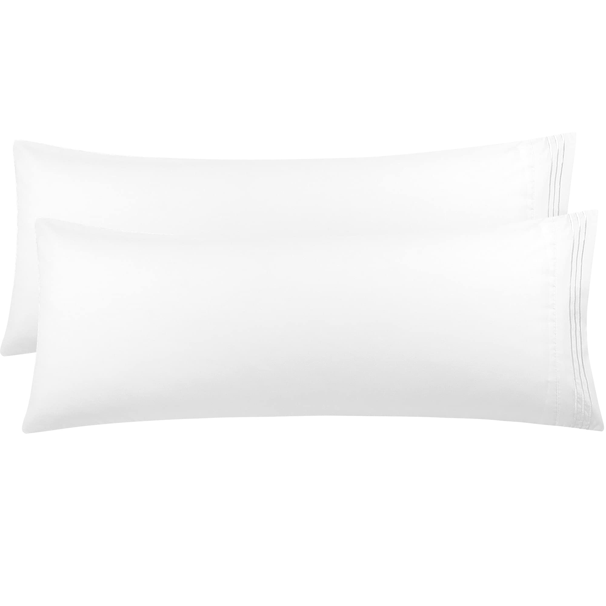 PiccoCasa Bolster Pillow Cases 2 Pack Embroidery Brushed Microfiber Body Pillow Covers Cases Envelop Closure Soft & Breathable for Adults White 20"x48" (4ft)