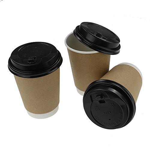 HOMMP 8 Oz Disposable Hot Coffee Paper Cups with Lids and Cup Sleeves, 100 Count/Box